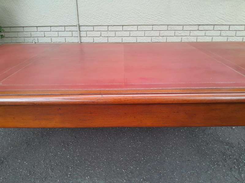 An Antique 19th Century Massive Wooden Library Table With Tooled and Inlaid Leather
