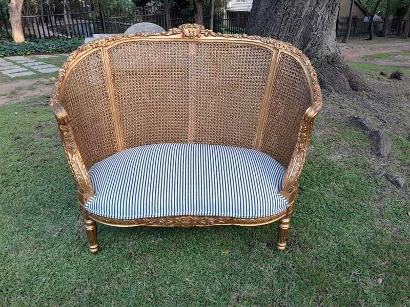 A French Style Giltwood Rattan Bergere Extra Large Chair