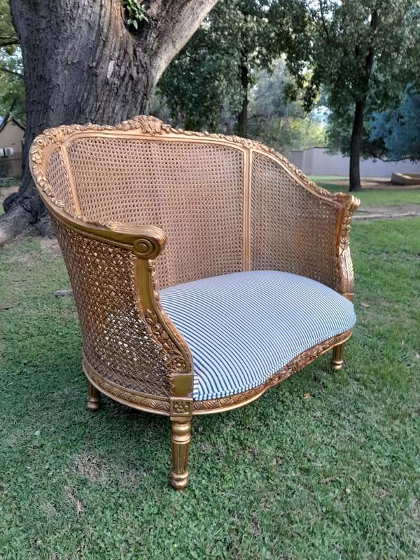 A French Style Giltwood Rattan Bergere Extra Large Chair