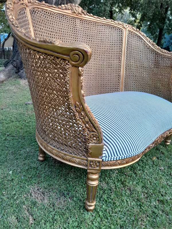 A French Style Giltwood Rattan Bergere Extra Large Chair