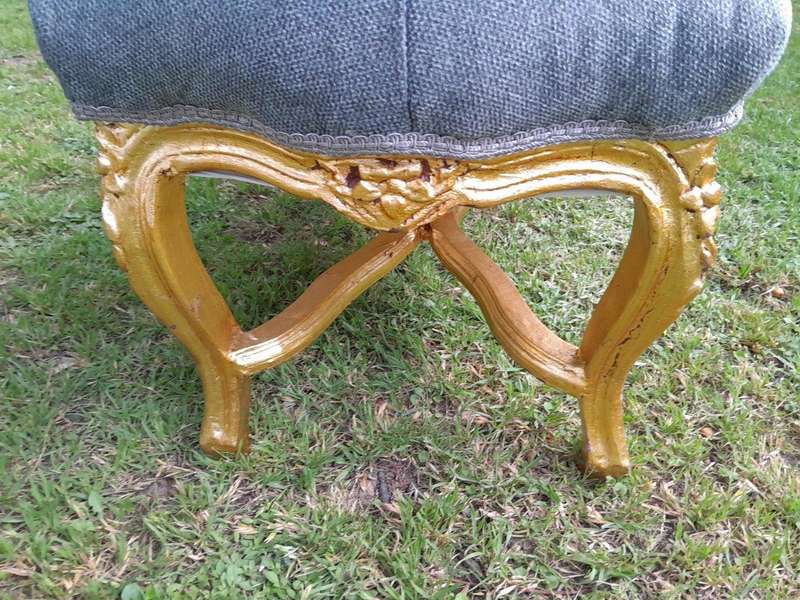 A French Style Giltwood Ottoman / Tuffet / Stool Upholstered in Deep Buttoned Leather