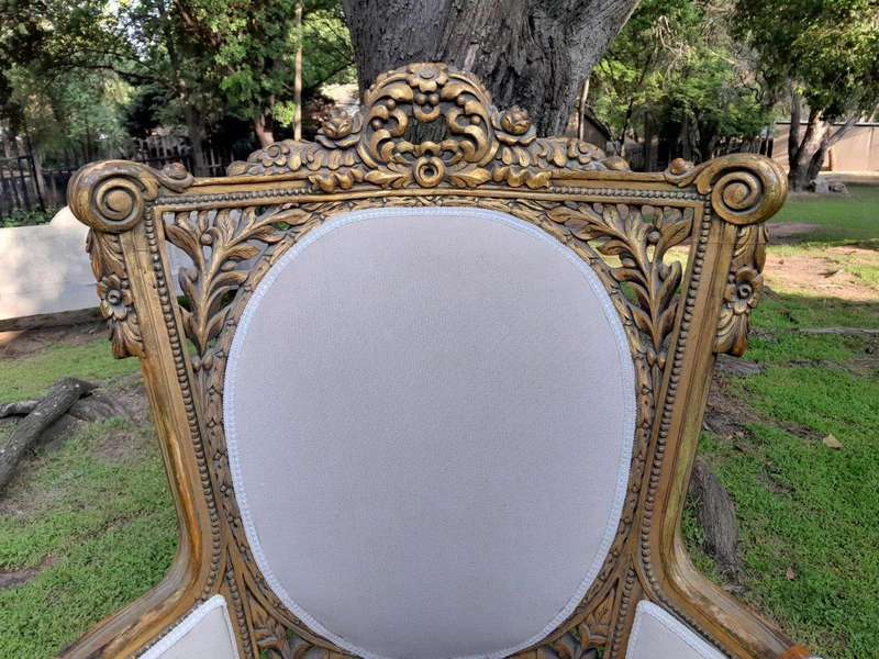 A Pair Of French Style Giltwood Ornate Arm Chairs