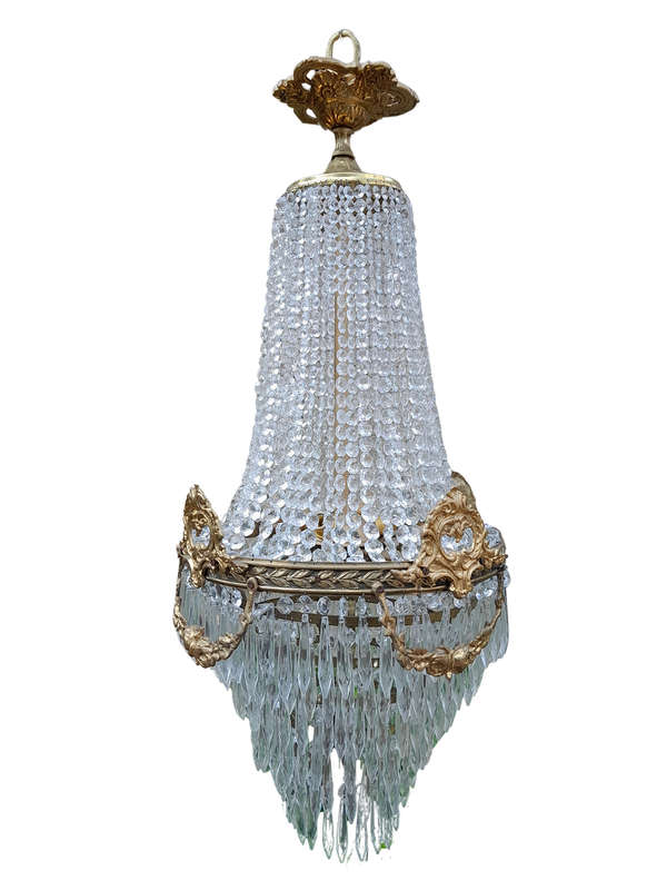 A 20th Century Empire French Style Brass And Crystal Chandelier