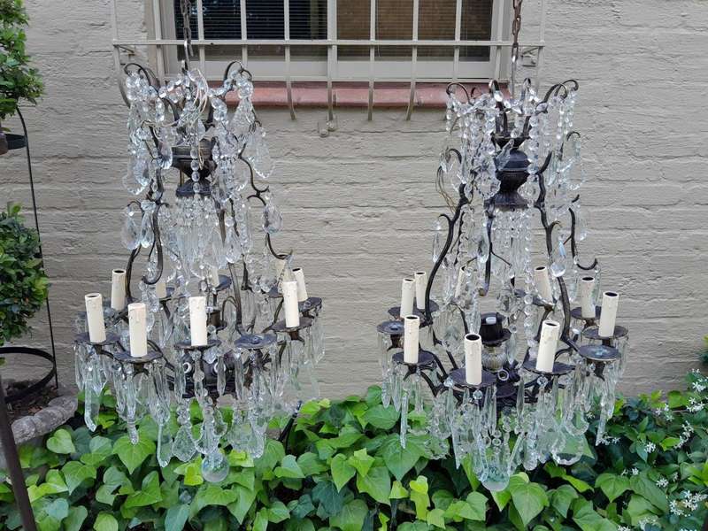 A 20th Century Pair Of French Style Brass & Crystal Chandeliers