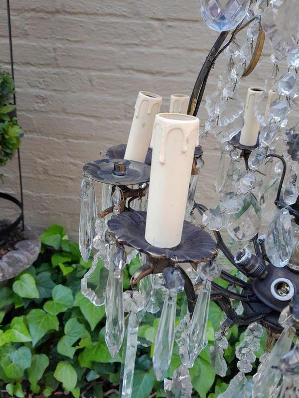 A 20th Century Pair Of French Style Brass & Crystal Chandeliers