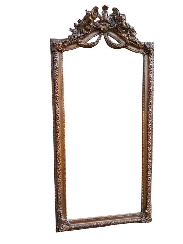A French Rococo Style Ornately Carved & Gilded Bevelled Mirror