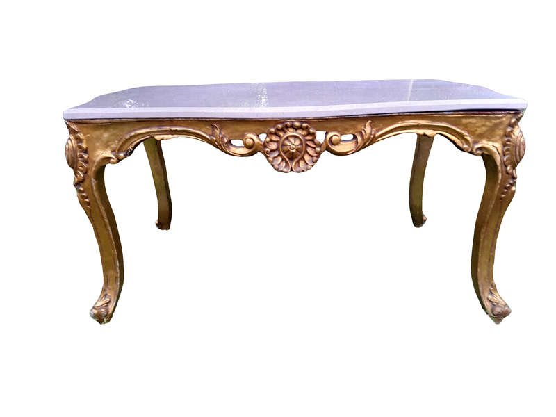A French Style Ornately Carved Coffee Table with Marble Top