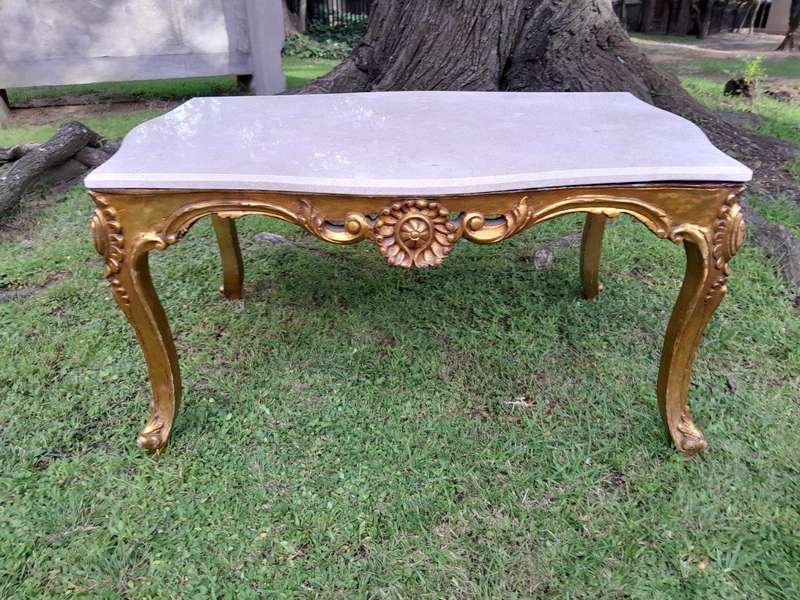 A French Style Ornately Carved Coffee Table with Marble Top