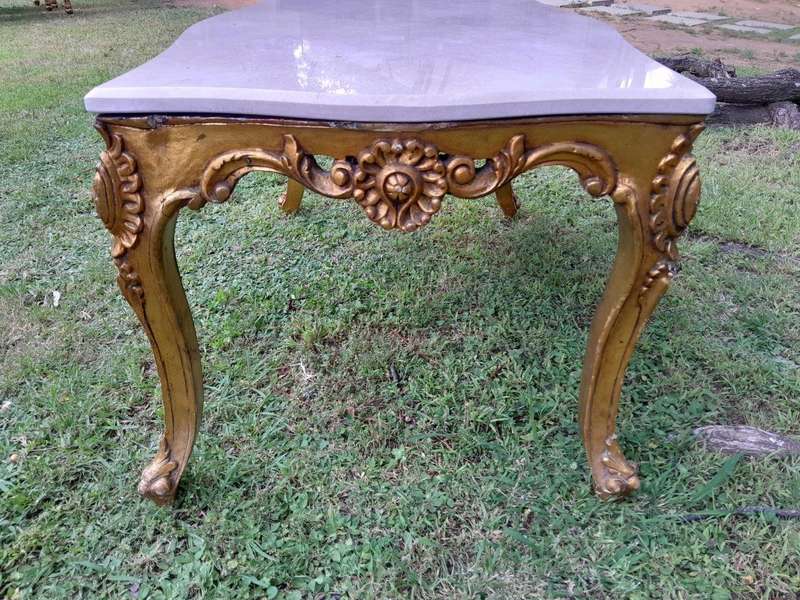 A French Style Ornately Carved Coffee Table with Marble Top
