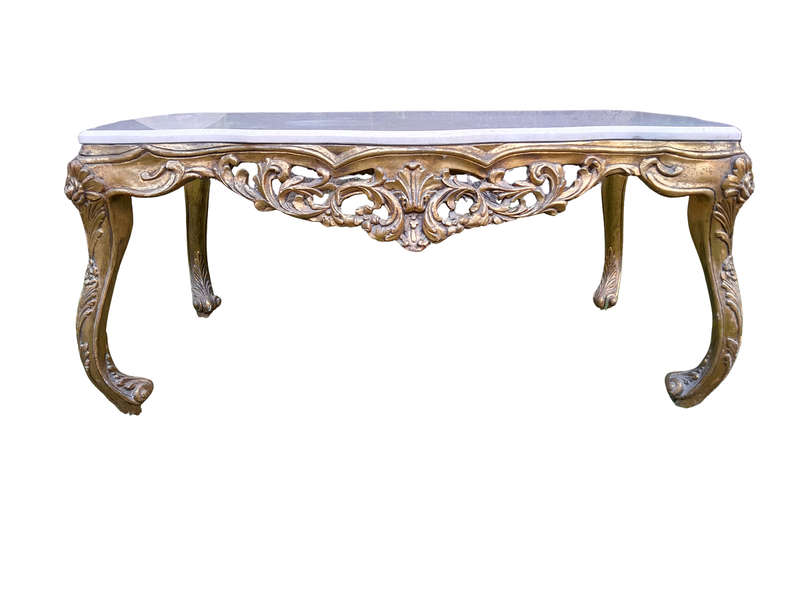 A French Style Ornately Carved Coffee Table with Marble Top