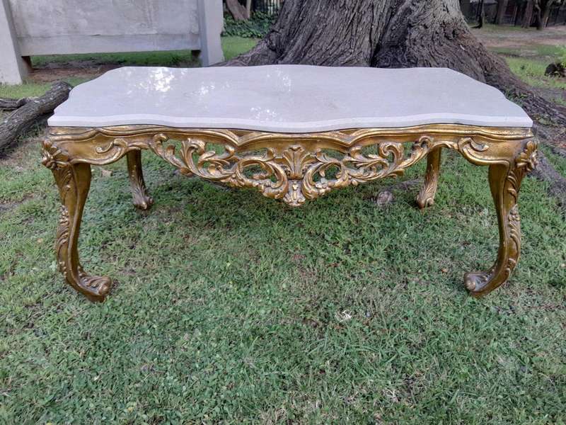 A French Style Ornately Carved Coffee Table with Marble Top