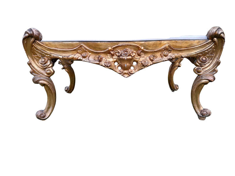 A French Style Ornately Carved Coffee Table with Marble Top