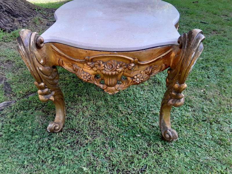 A French Style Ornately Carved Coffee Table with Marble Top