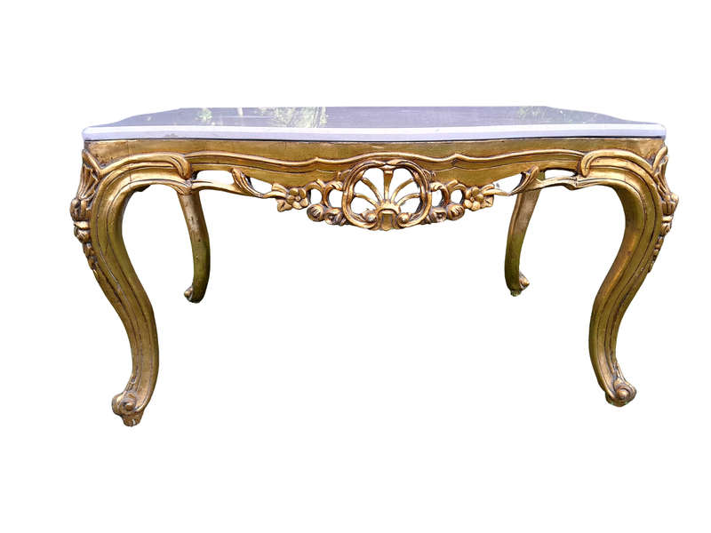 A French Style Ornately Carved Coffee Table with Marble Top