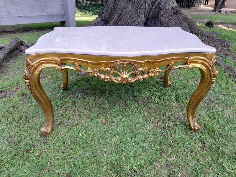 A French Style Ornately Carved Coffee Table with Marble Top