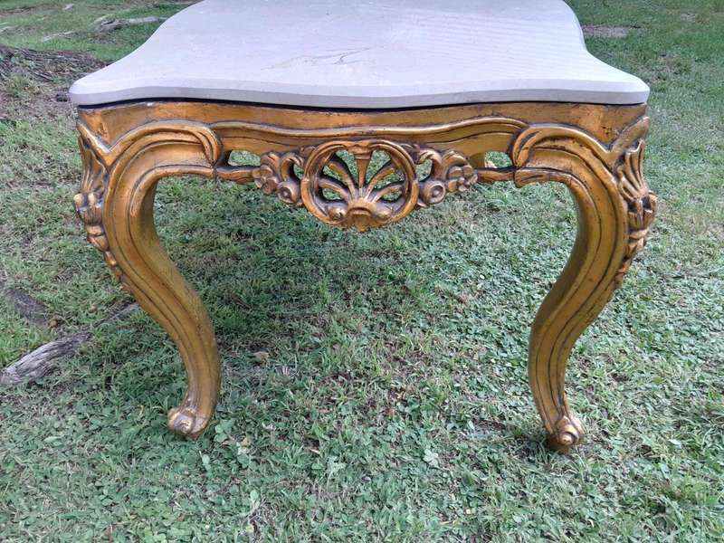 A French Style Ornately Carved Coffee Table with Marble Top