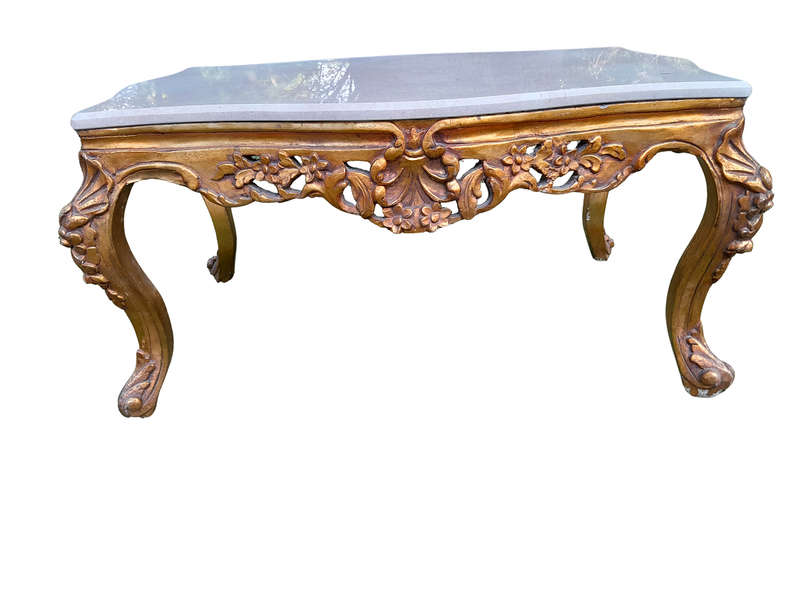 A French Style Ornately Carved Coffee Table with Marble Top