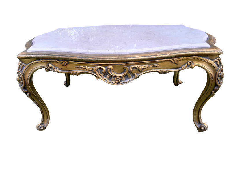 A French Style Ornately Carved Coffee Table with Marble Top