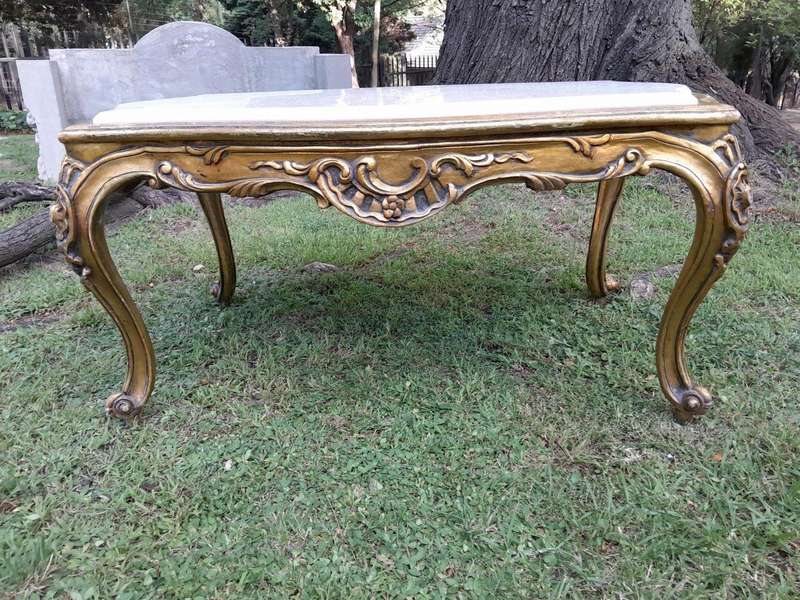 A French Style Ornately Carved Coffee Table with Marble Top 2
