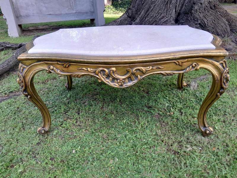 A French Style Ornately Carved Coffee Table with Marble Top 2