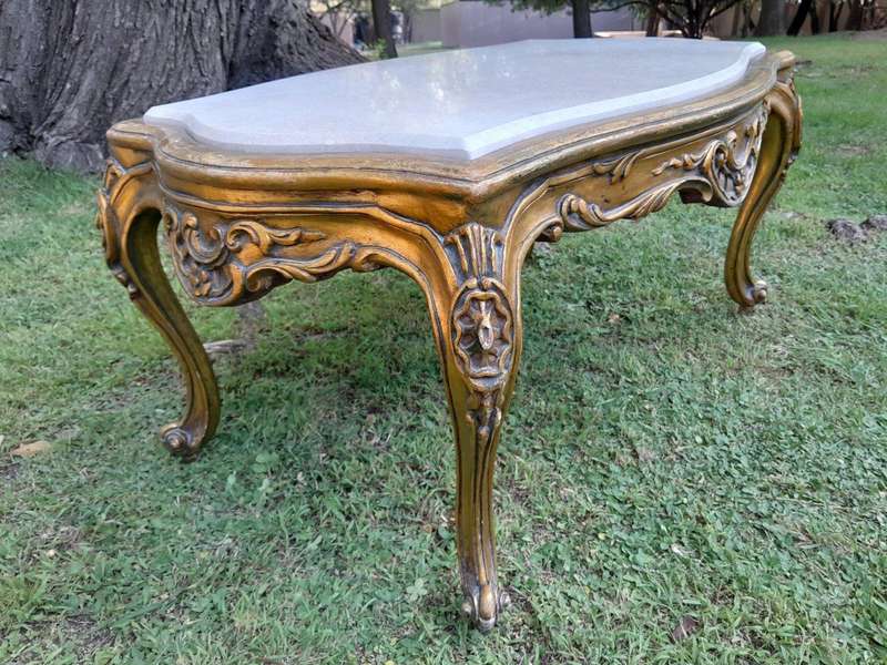 A French Style Ornately Carved Coffee Table with Marble Top 2