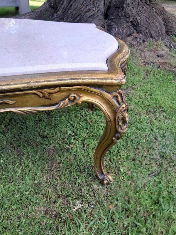 A French Style Ornately Carved Coffee Table with Marble Top 2