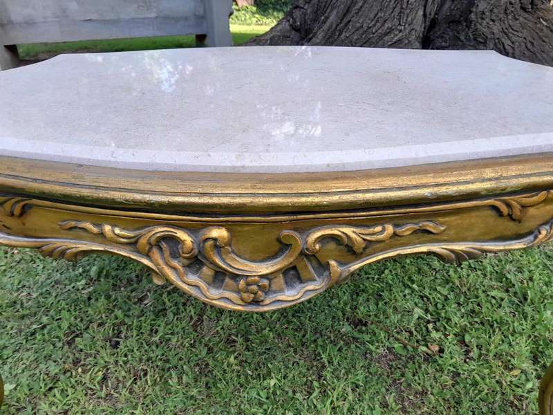 A French Style Ornately Carved Coffee Table with Marble Top 2