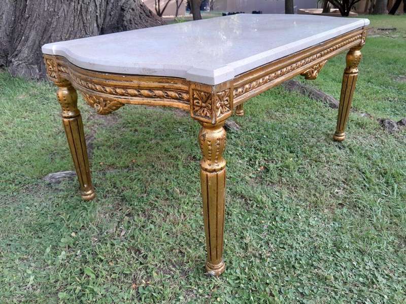 A French Style Ornately Carved Coffee Table with Marble Top 1