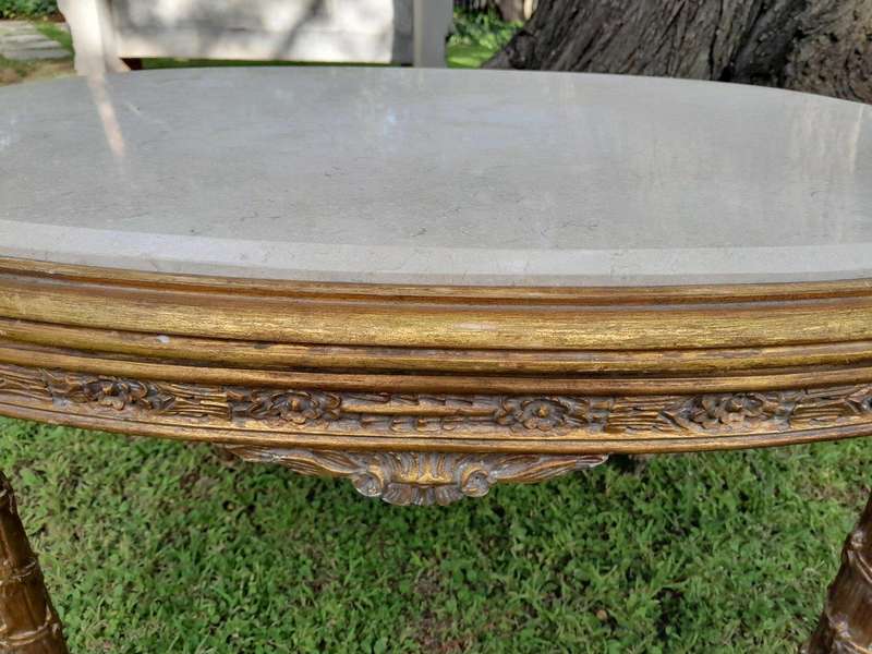 A French Style Ornately Carved Oval Coffee Table With Marble Top