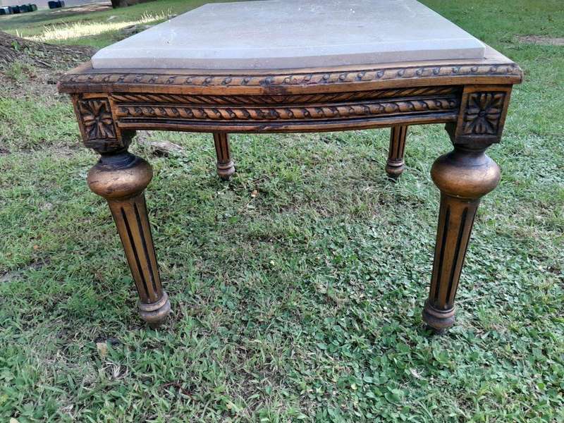 A French Style Ornately Carved Side Table with Marble Top