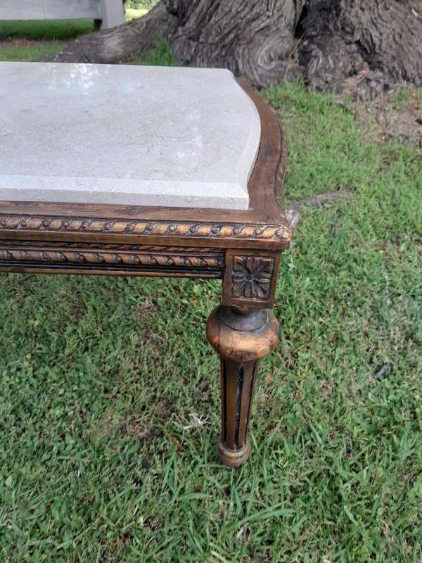 A French Style Ornately Carved Side Table with Marble Top