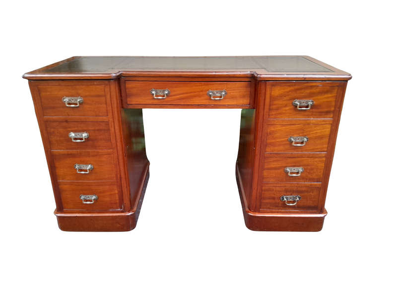 An Antique Victorian Mahogany Desk With Tooled Leather Top