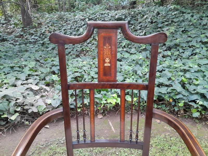 An Antique Edwardian Pair of Mahogany and Inlaid Armchairs