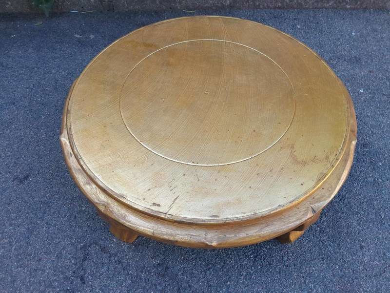 A Hand Gilded Pair Of Carved Wooden Foot Stools / Tuffets Upholstered In Deep Buttoned Leather 