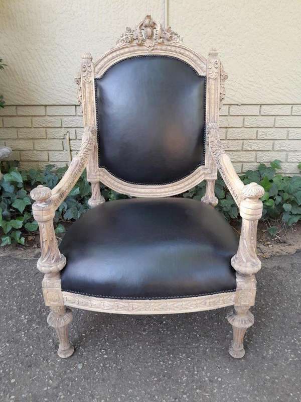A 20TH Century French Style Ornately Carved Pair of  Oak Armchairs in a Contemporary Bleached Fin...