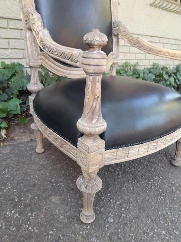 A 20TH Century French Style Ornately Carved Pair of  Oak Armchairs in a Contemporary Bleached Fin...