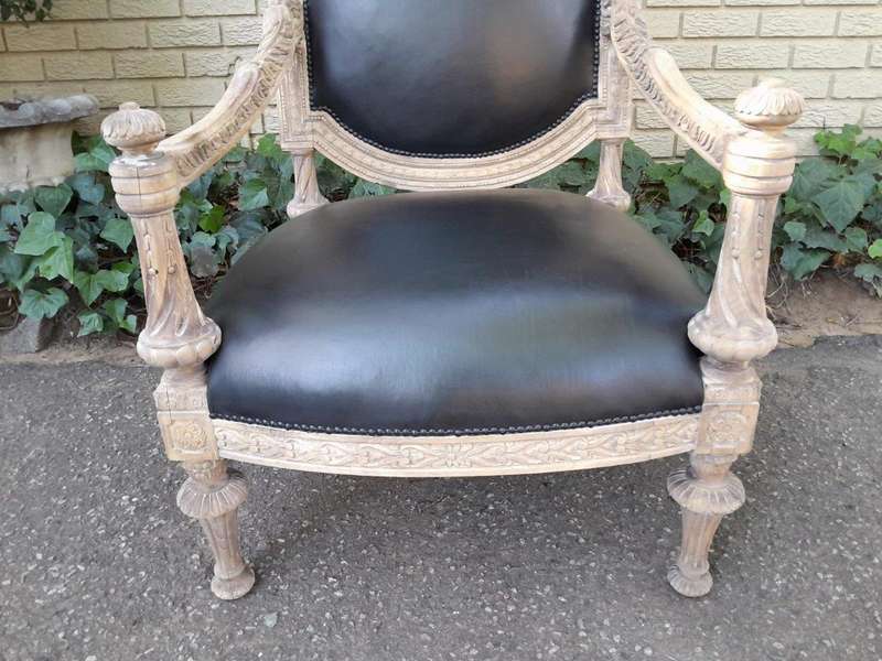 A 20TH Century French Style Ornately Carved Pair of  Oak Armchairs in a Contemporary Bleached Fin...