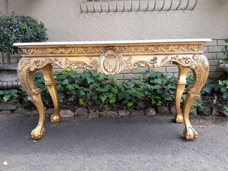 A 20th Century Gilded Console Table with Marble top