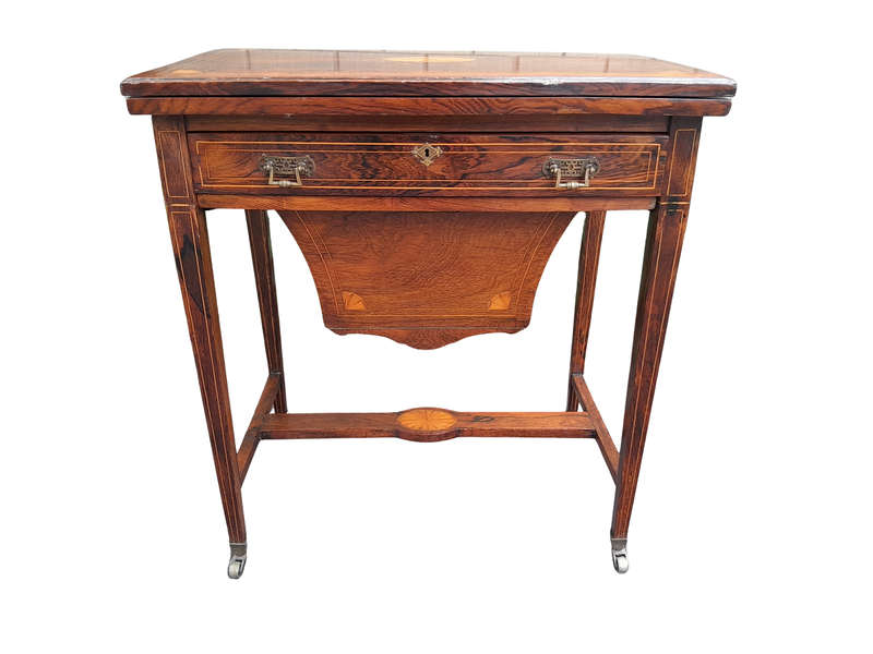 An Antique Edwardian Rosewood And Inlaid Chess / Games Table on Castors