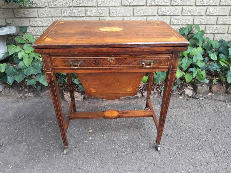 An Antique Edwardian Rosewood And Inlaid Chess / Games Table on Castors