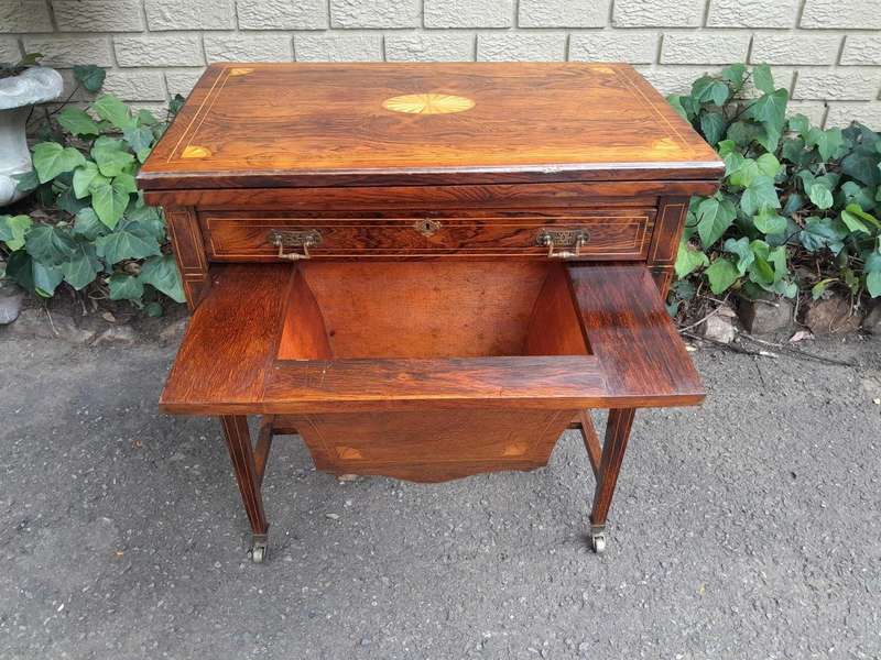 An Antique Edwardian Rosewood And Inlaid Chess / Games Table on Castors