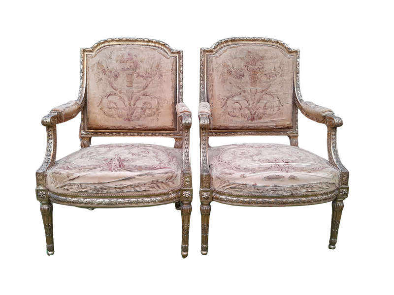A 20th Century French Pair of Gilded Armchairs