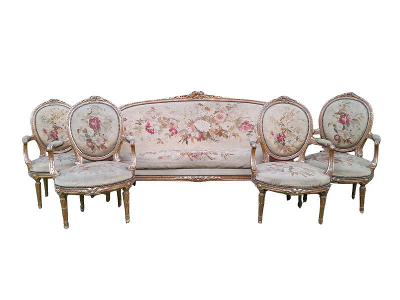A 20th Century French Giltwood Five Piece Set Comprising A Settee / Canape and Four Armchairs