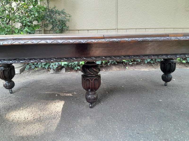 A Massive Antique 19th Century English Heavily Carved Extending Table With Crank Handle