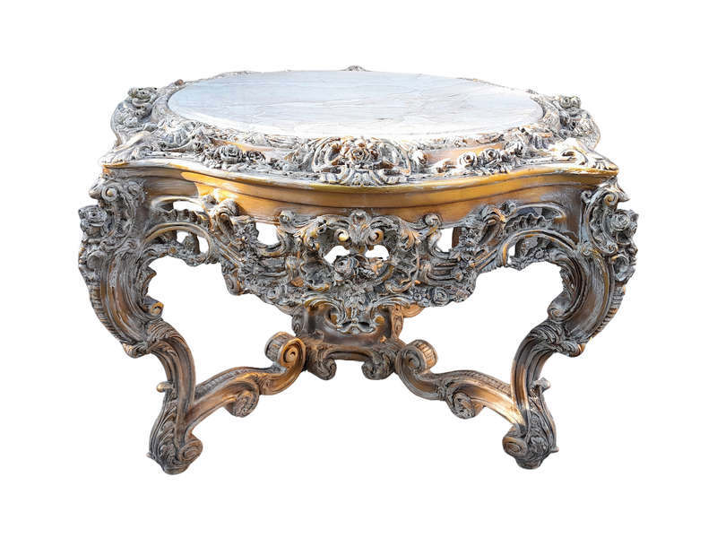A 20th Century French Massive Gilt Heavily Carved Entrance Table / Table With Marble Top