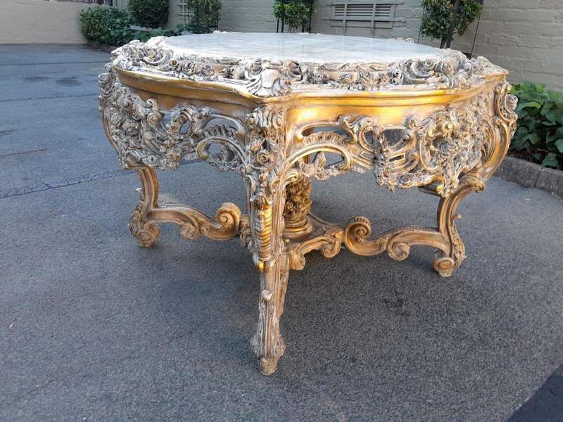 A 20th Century French Massive Gilt Heavily Carved Entrance Table / Table With Marble Top