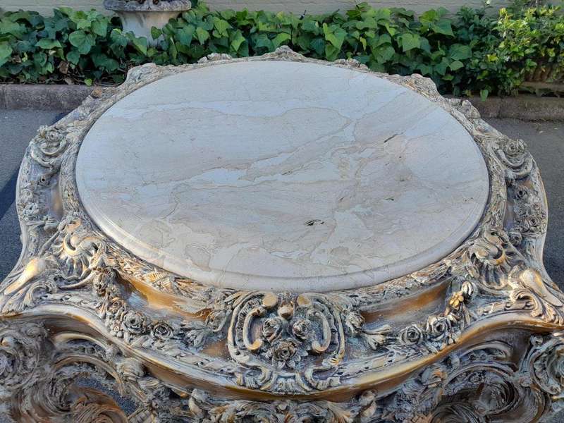 A 20th Century French Massive Gilt Heavily Carved Entrance Table / Table With Marble Top