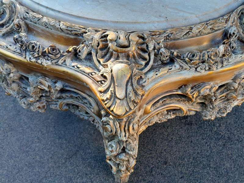 A 20th Century French Massive Gilt Heavily Carved Entrance Table / Table With Marble Top