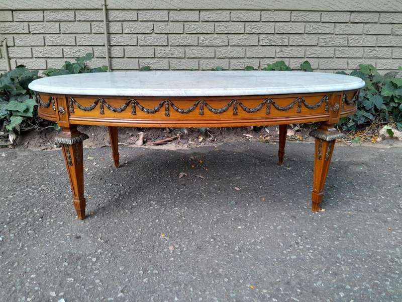 An Antique Early 20th Century Circa 1920 French Style Coffee Table / Occasional Table with Marble...