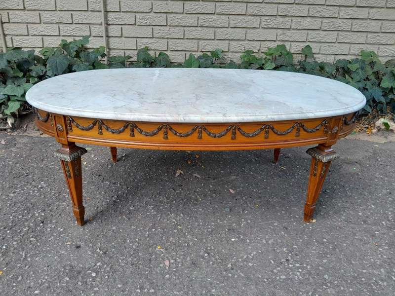 An Antique Early 20th Century Circa 1920 French Style Coffee Table / Occasional Table with Marble...
